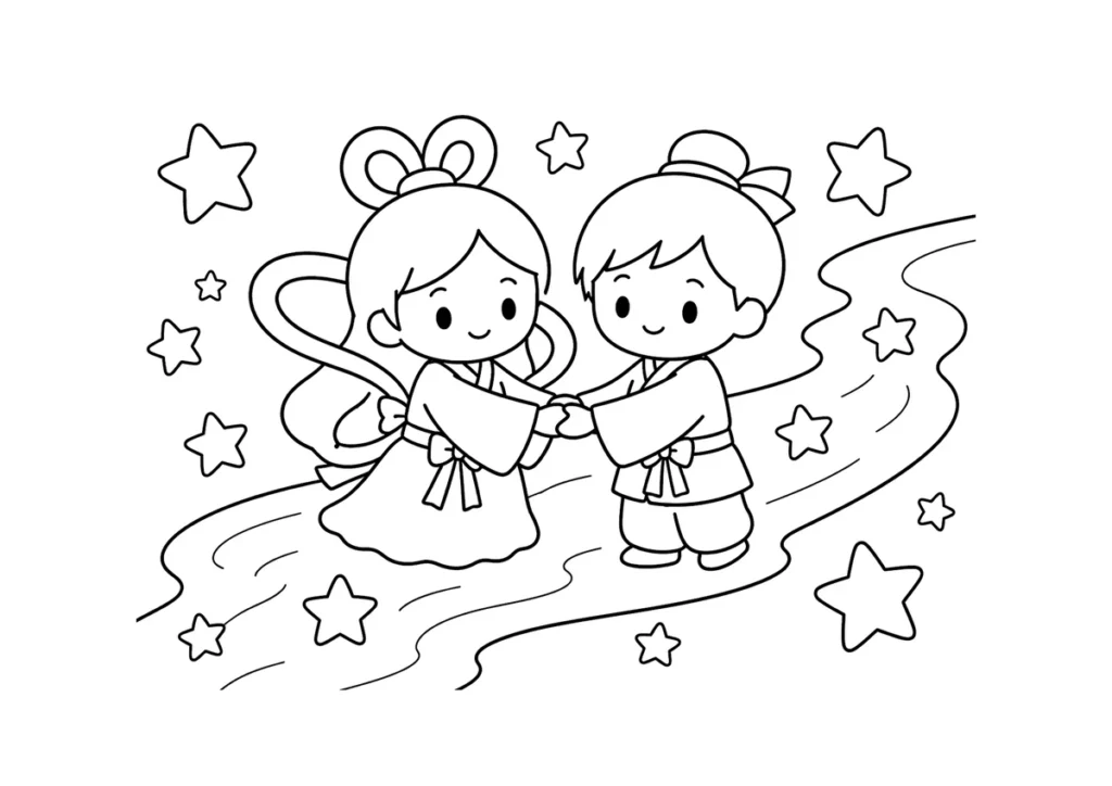 織姫と彦星のぬりえイラスト