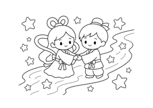 織姫と彦星のぬりえイラスト