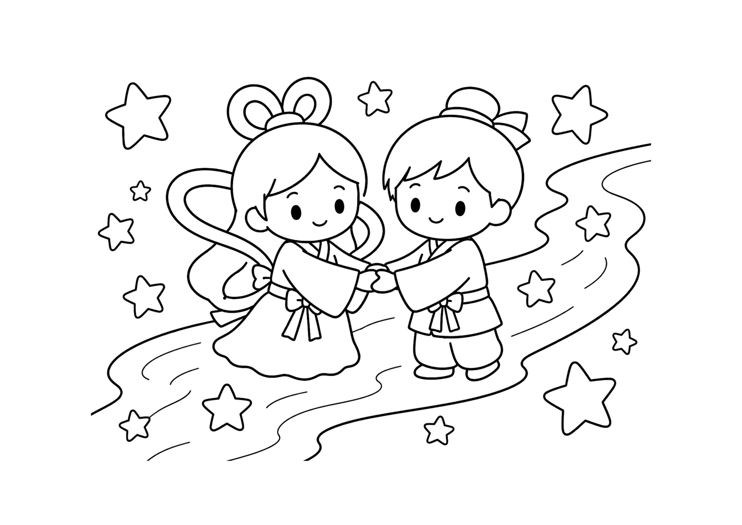 織姫と彦星のぬりえイラスト