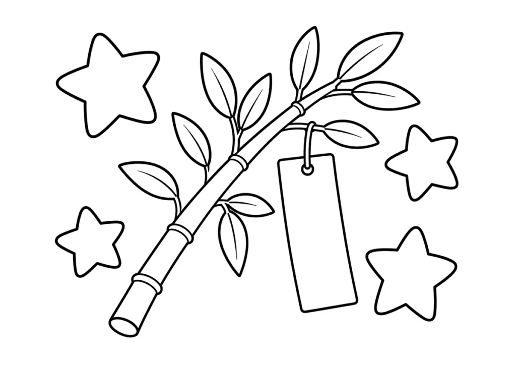 七夕の短冊のぬりえイラスト