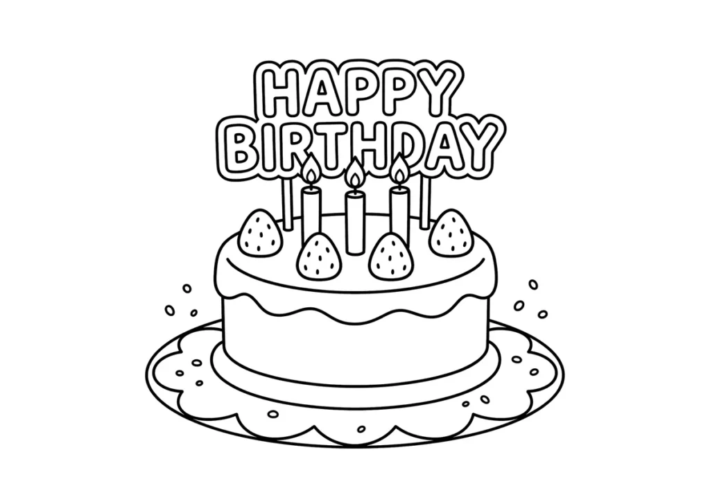 3歳の誕生日ケーキの塗り絵