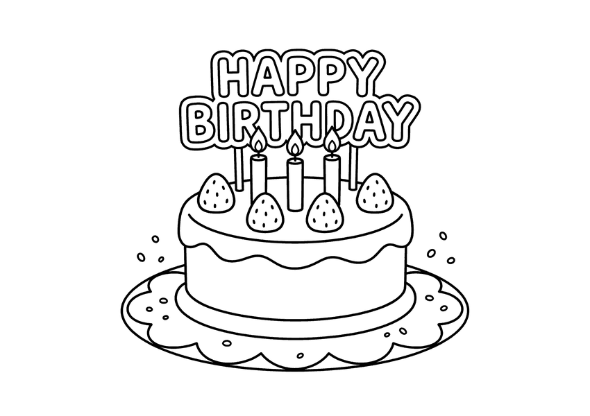 3歳の誕生日ケーキの塗り絵