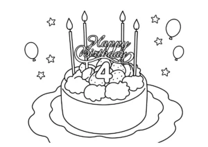 4歳の誕生日ケーキの塗り絵