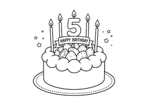 5歳の誕生日ケーキの塗り絵