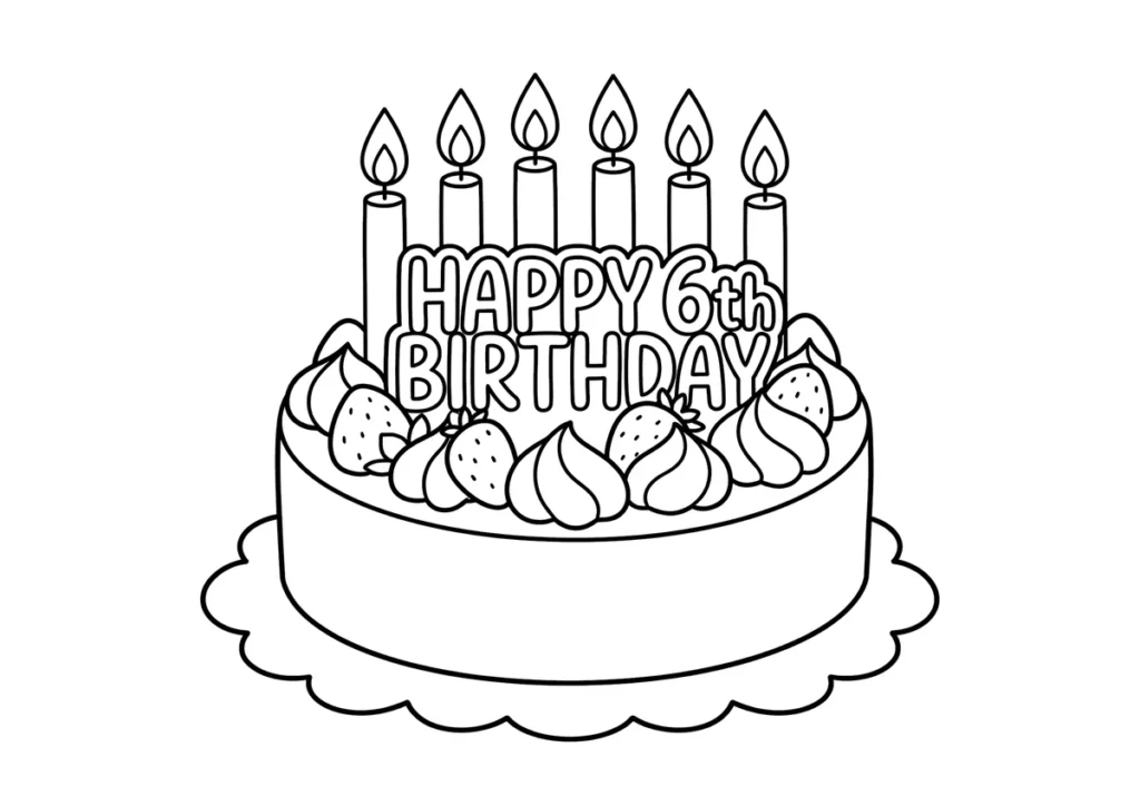 6歳の誕生日ケーキの塗り絵