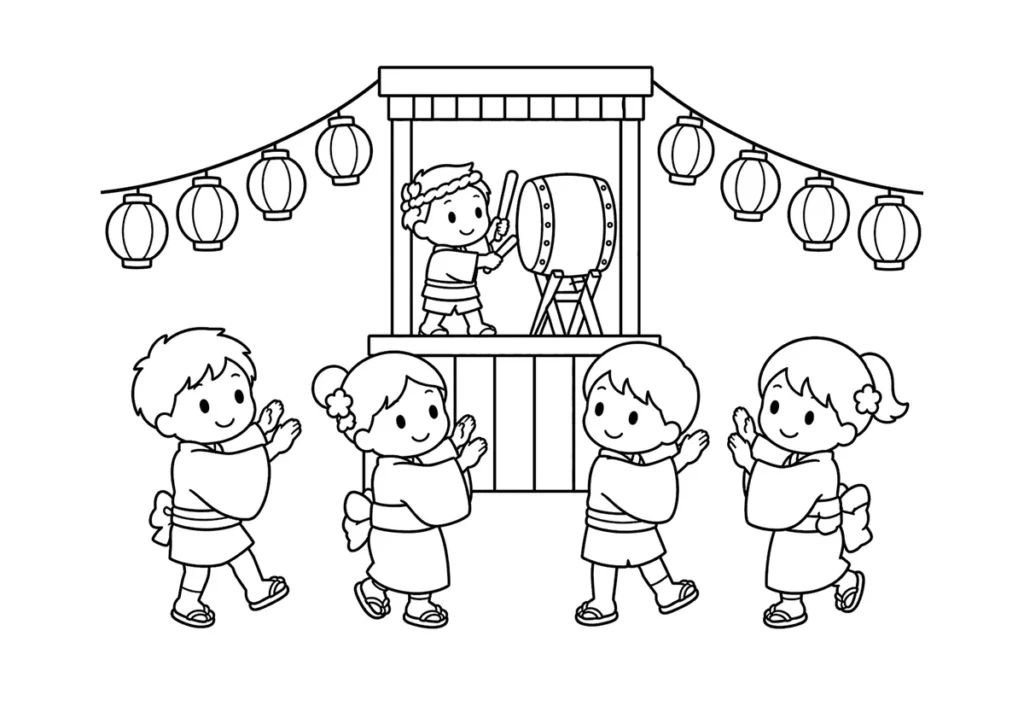 盆踊りの塗り絵