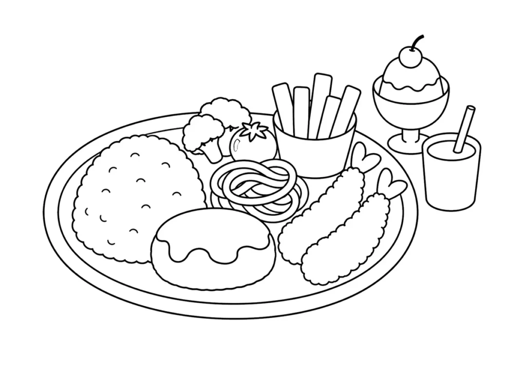 お子様ランチの塗り絵