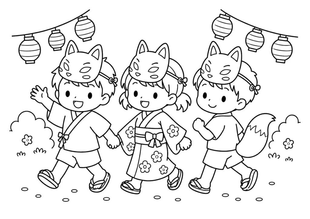 狐のお面の塗り絵