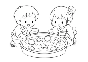 金魚すくいの塗り絵