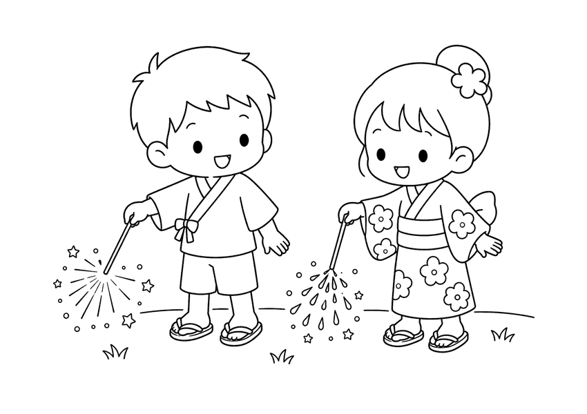 手持ち花火の塗り絵