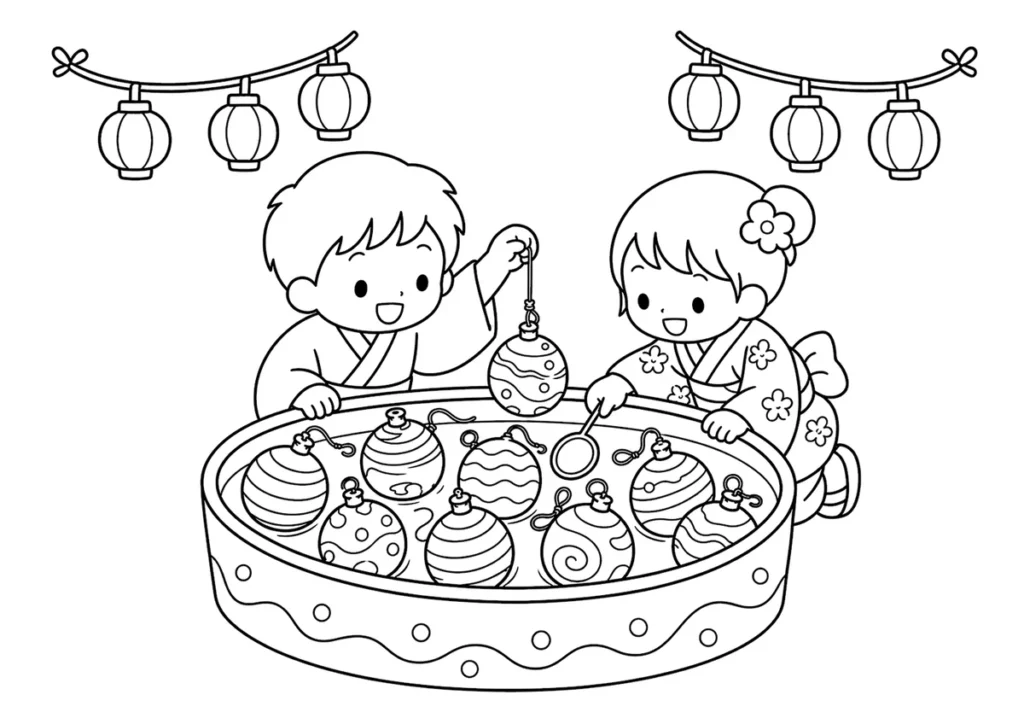 ヨーヨー釣りの塗り絵