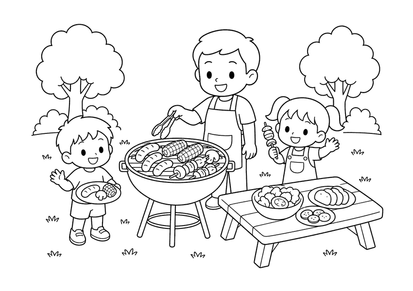 バーベキューの塗り絵