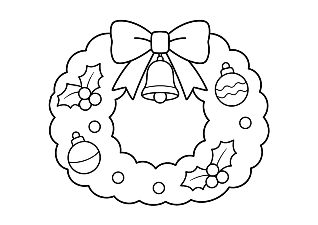 クリスマスリースの塗り絵