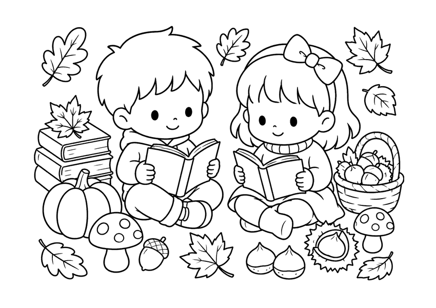 読書の秋の塗り絵