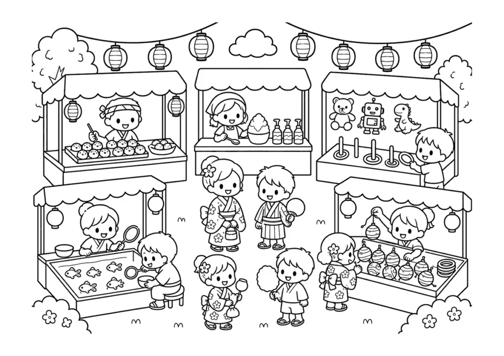 縁日の塗り絵