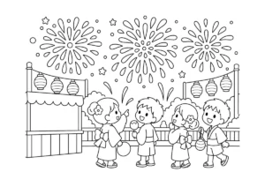 花火大会の塗り絵