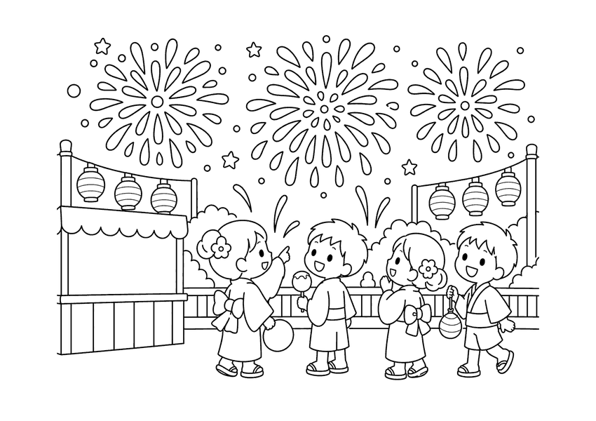 花火大会の塗り絵