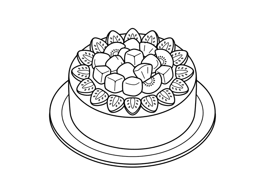 フルーツケーキの塗り絵