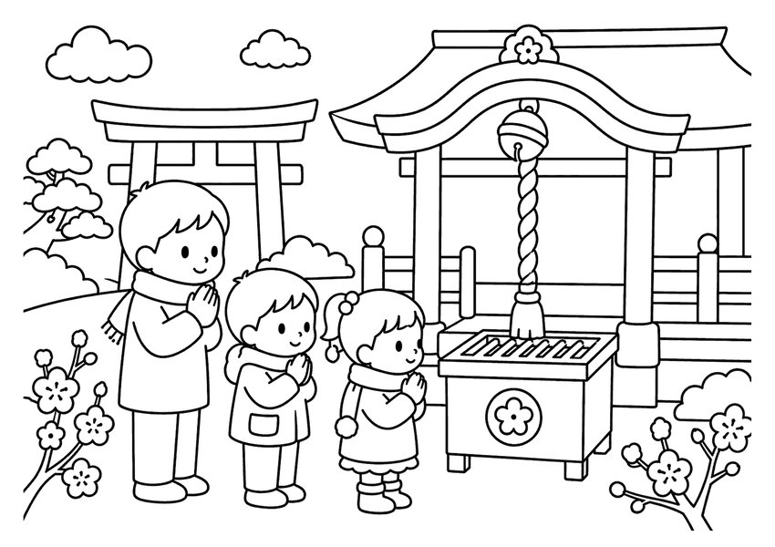 初詣の塗り絵