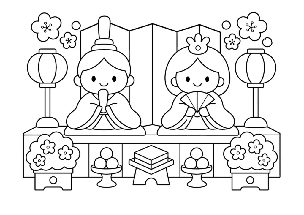 ひなまつりの塗り絵
