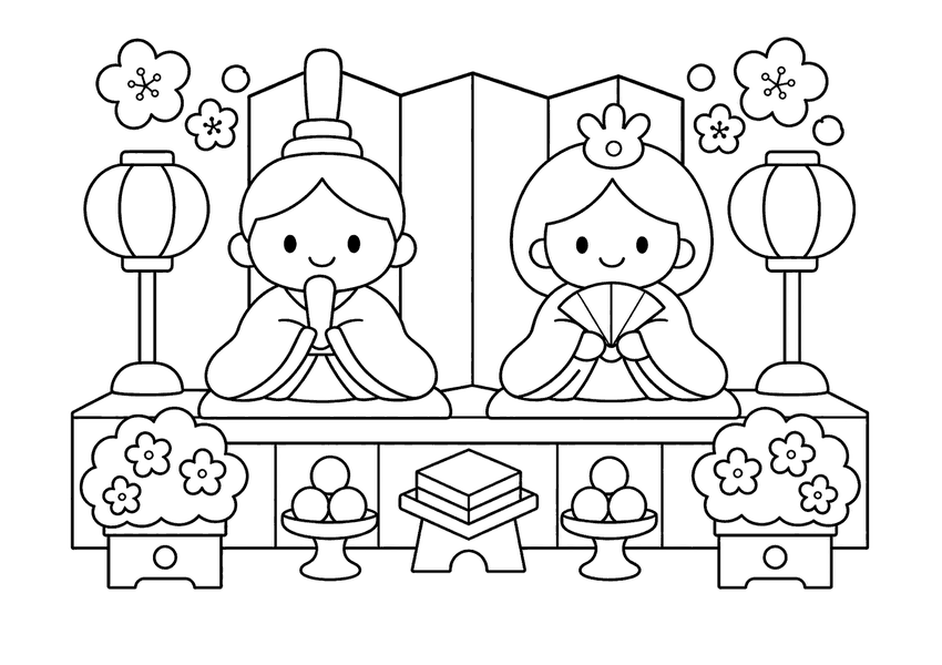 ひなまつりの塗り絵