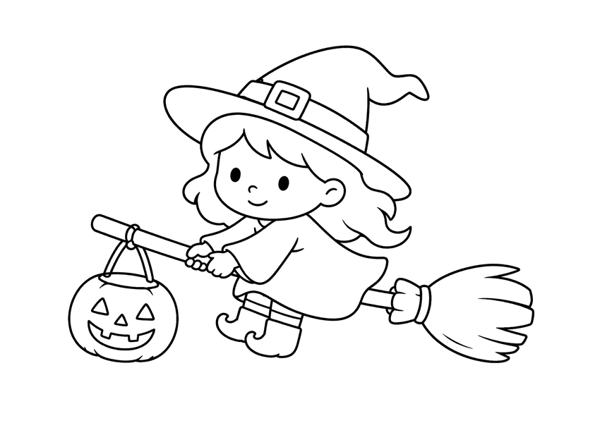 ハロウィンの魔女の塗り絵