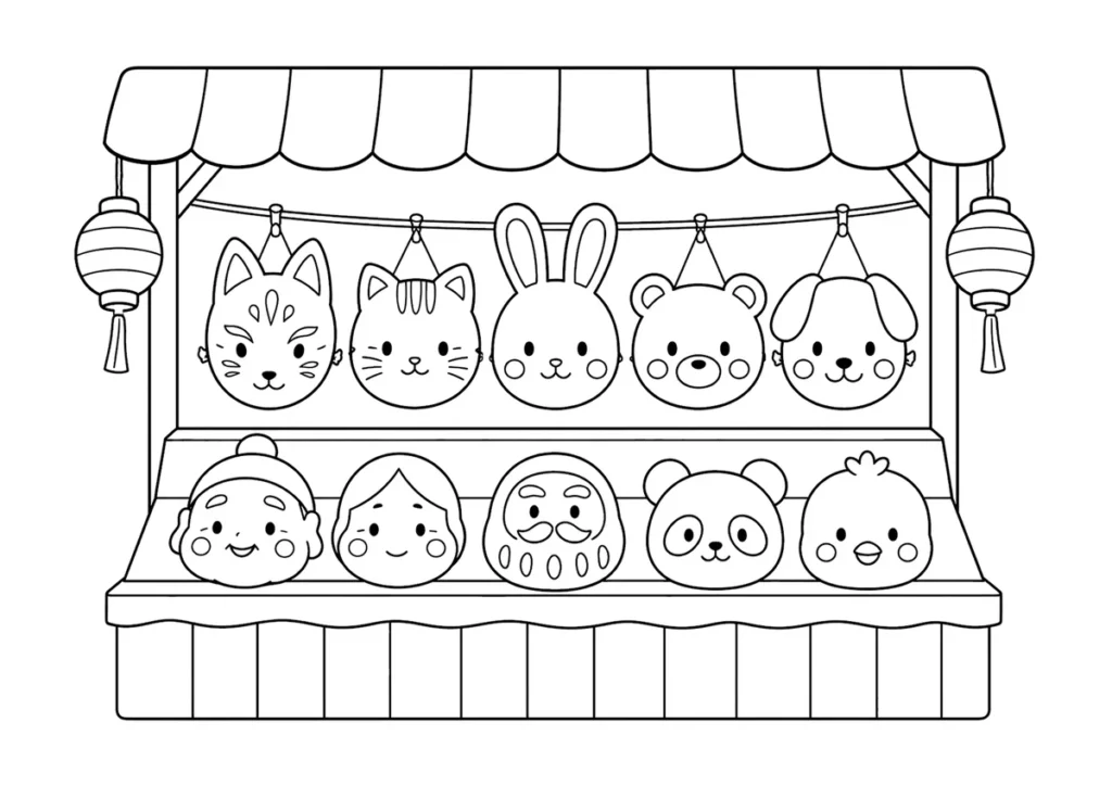 お面の塗り絵