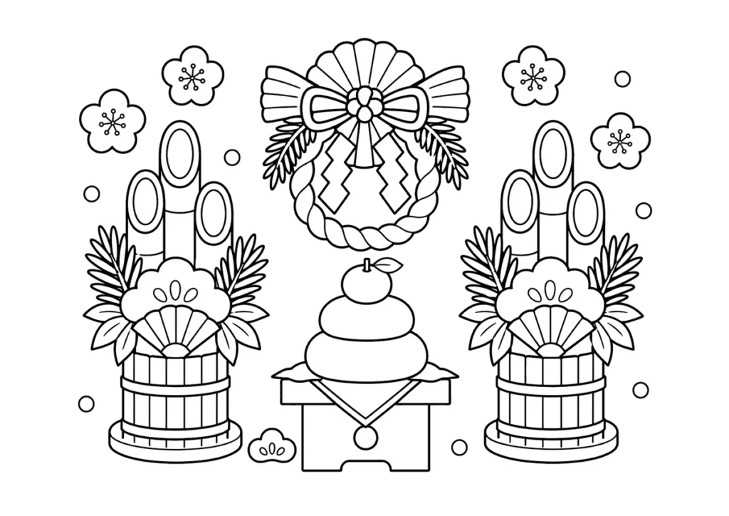 お正月飾りの塗り絵