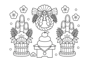 お正月飾りの塗り絵