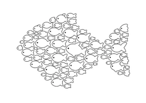小さな魚が集まって大きな魚の塗り絵