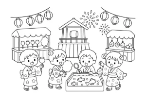 夏祭りの塗り絵
