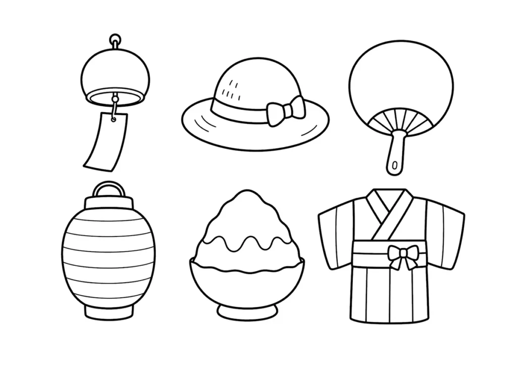 夏の風物詩の塗り絵