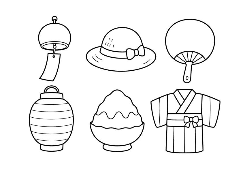 夏の風物詩の塗り絵