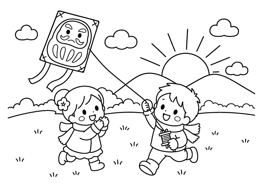 凧揚げの塗り絵