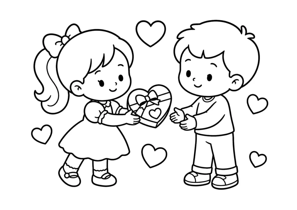 バレンタインデーの塗り絵
