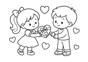 バレンタインデーの塗り絵
