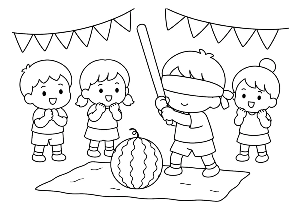 スイカ割の塗り絵