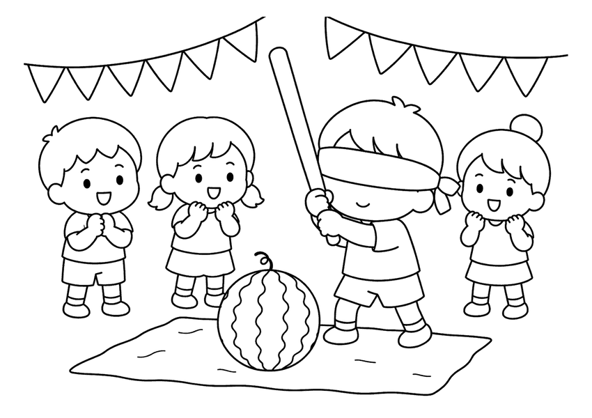 スイカ割の塗り絵
