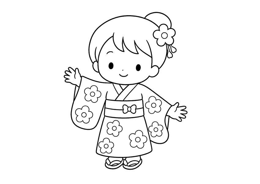 浴衣の女の子の塗り絵