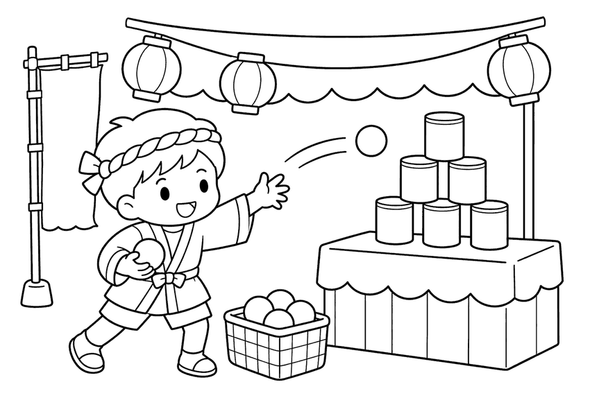ボール投げの塗り絵