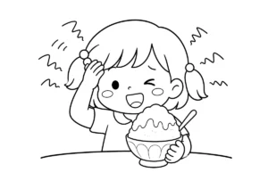 かき氷を食べて頭がキーンとなる女の子の塗り絵