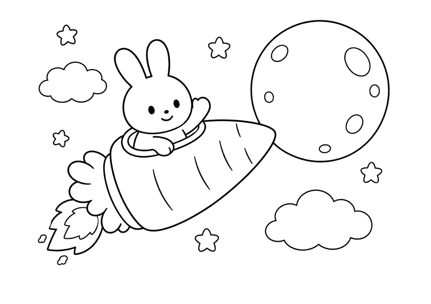 お月さまへ出発するうさぎの塗り絵
