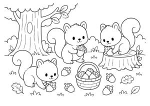 リスのどんぐり拾いの塗り絵