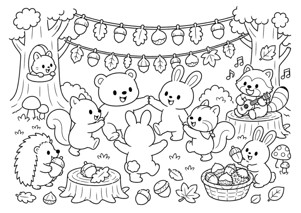 どんぐりの森のおまつりの塗り絵