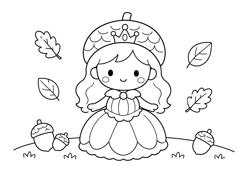 どんぐりプリンセスの塗り絵