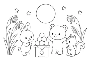 動物たちのお月見の塗り絵