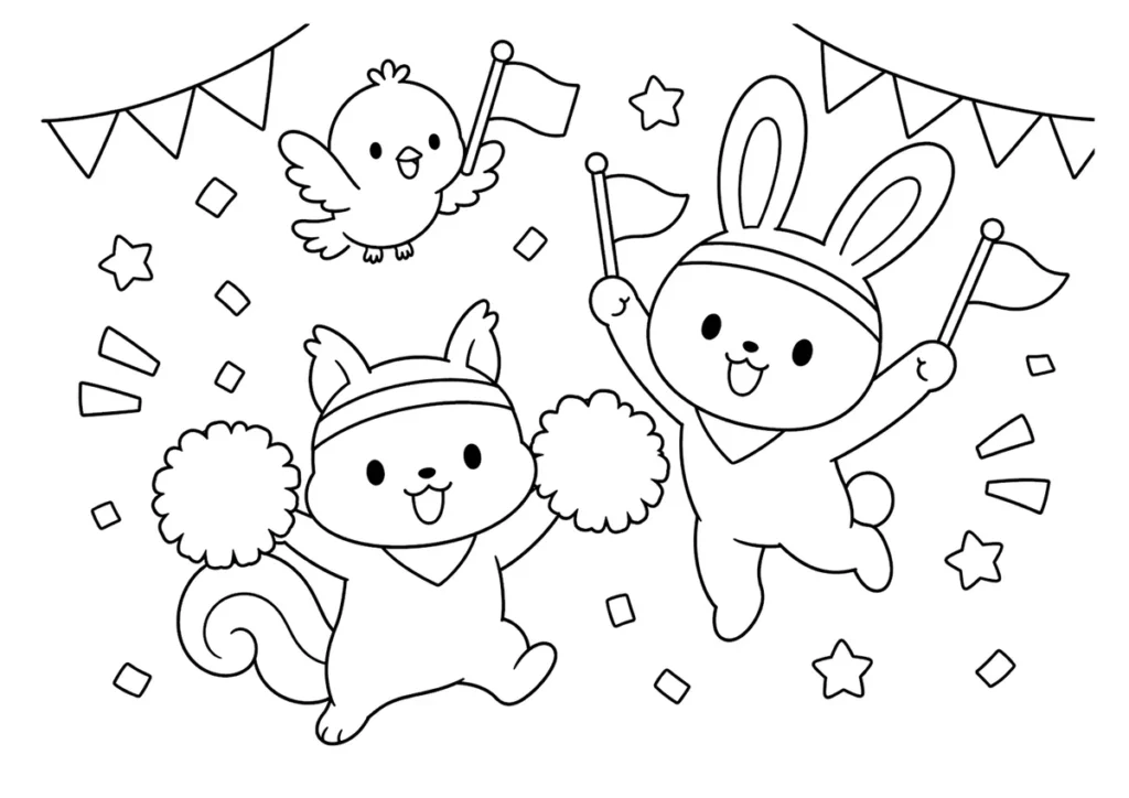 どうぶつたちの応援団の塗り絵