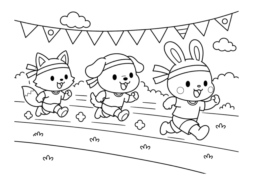 どうぶつのかけっこの塗り絵