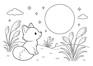 きつねのお月見の塗り絵