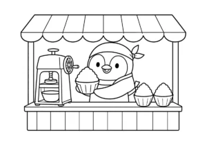 ペンギン店長のかき氷屋さんの塗り絵